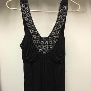 Sleeveless Black Blouse with Black Stone Detail